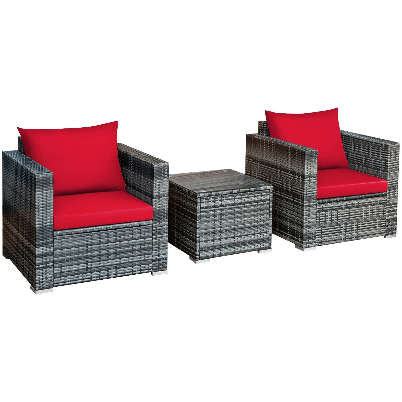3 Pcs Patio Rattan Bistro Sofa Set, Cushioned, Red Patio Conversation Sets Red at Gallery Canada