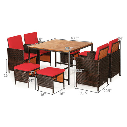 9PCS Rattan Dining Chair Set, Cushioned, Red Patio Dining Sets at Gallery Canada