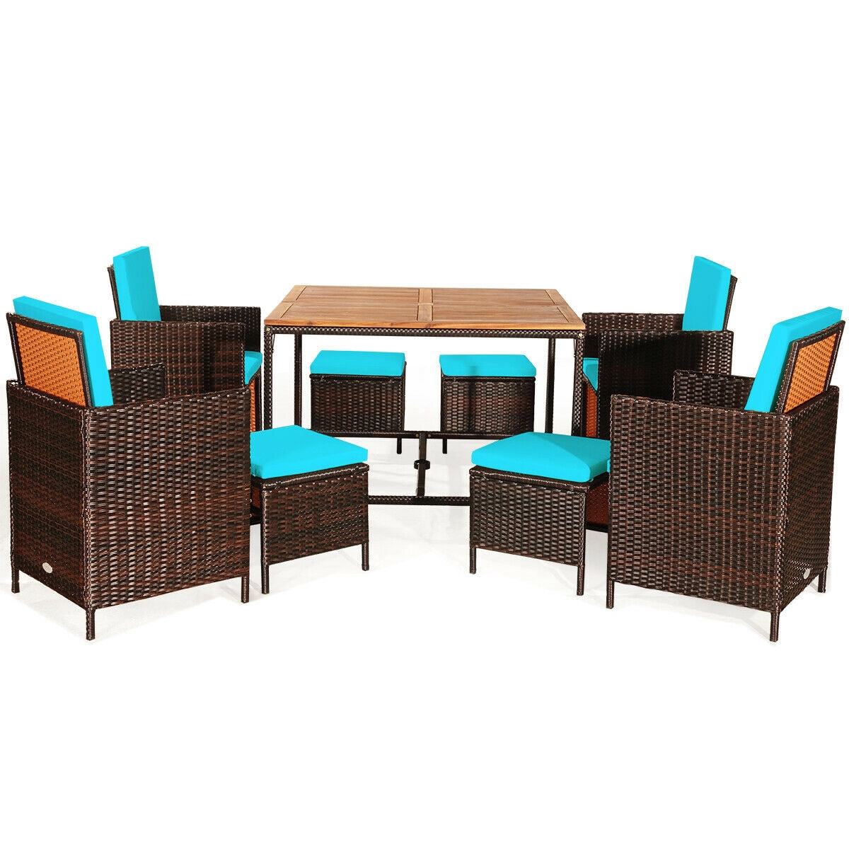 9PCS Patio Rattan Dining Cushioned Chairs Set, Turquoise Patio Dining Sets at Gallery Canada