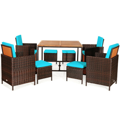 9PCS Patio Rattan Dining Cushioned Chairs Set, Turquoise Patio Dining Sets at Gallery Canada