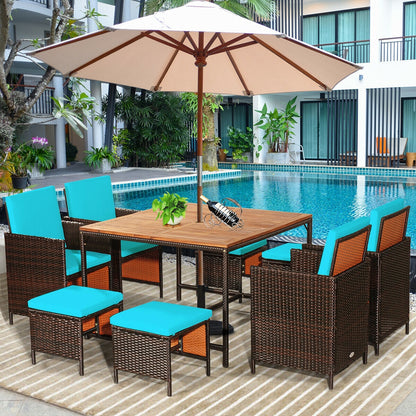 9PCS Patio Rattan Dining Cushioned Chairs Set, Turquoise Patio Dining Sets at Gallery Canada