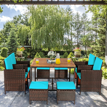 9PCS Patio Rattan Dining Cushioned Chairs Set, Turquoise Patio Dining Sets at Gallery Canada