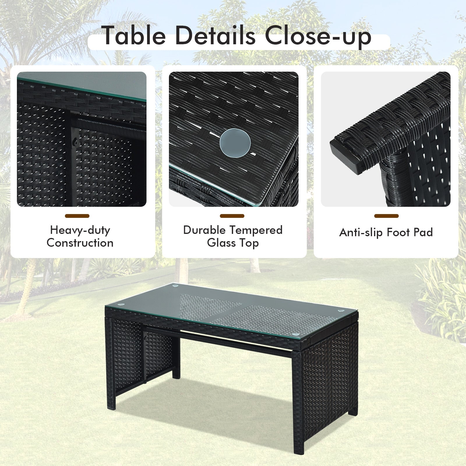 4-Piece Rattan Patio Set, Weather Resistant Cushions, Tempered Glass Tabletop, Turquoise Patio Conversation Sets at Gallery Canada