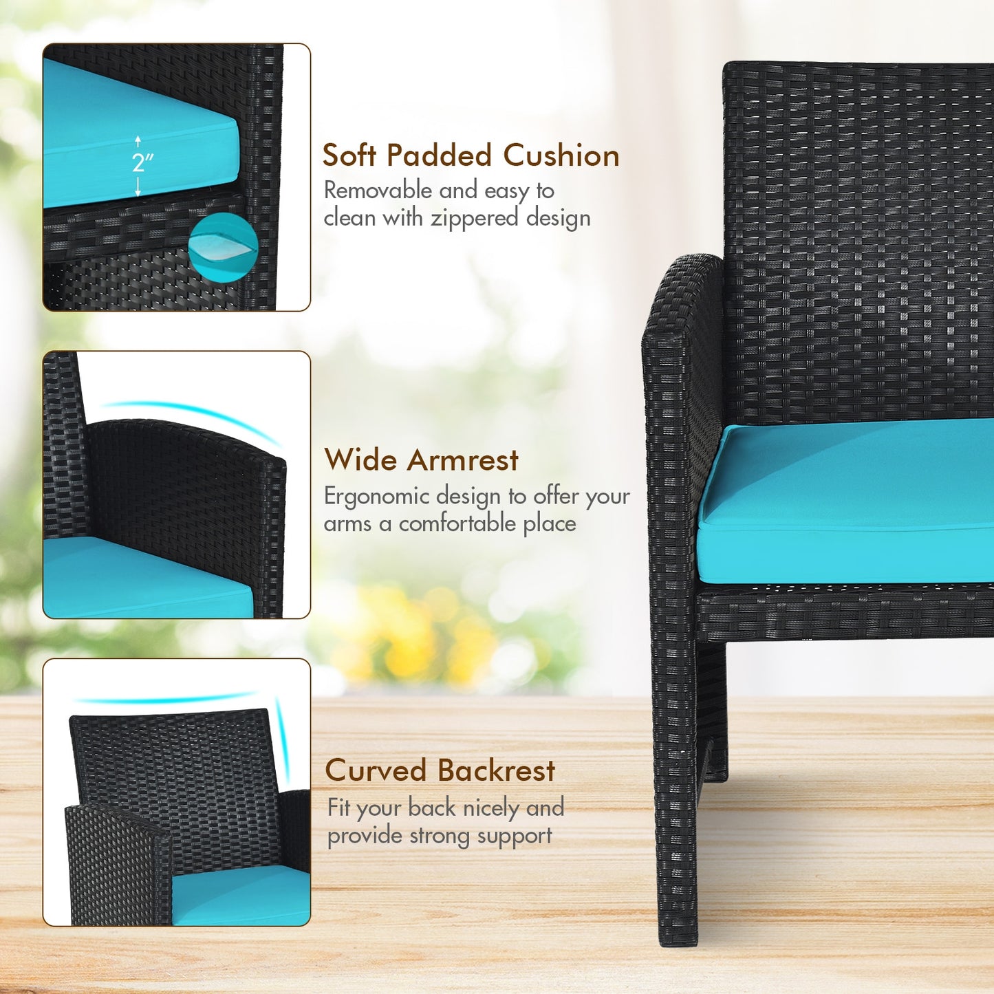 4-Piece Rattan Patio Set, Weather Resistant Cushions, Tempered Glass Tabletop, Turquoise Patio Conversation Sets at Gallery Canada