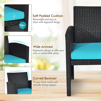 4-Piece Rattan Patio Set, Weather Resistant Cushions, Tempered Glass Tabletop, Turquoise Patio Conversation Sets at Gallery Canada