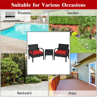 3 Piece Outdoor Rattan Patio Conversation Set, Red Patio Conversation Sets at Gallery Canada