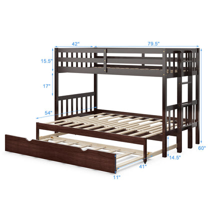 Twin Pull-Out Bunk Bed With Trundle, Wooden Ladder, Dark Brown Bunk Bed Frame at Gallery Canada