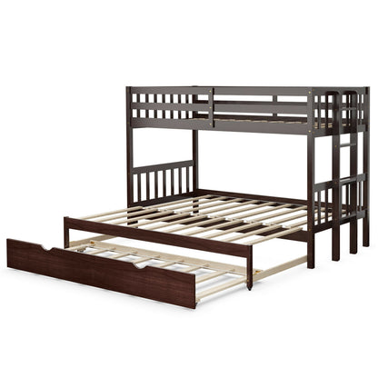 Twin Pull-Out Bunk Bed With Trundle, Wooden Ladder, Dark Brown Bunk Bed Frame at Gallery Canada