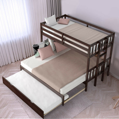 Twin Pull-Out Bunk Bed With Trundle, Wooden Ladder, Dark Brown Bunk Bed Frame at Gallery Canada