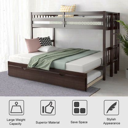 Twin Pull-Out Bunk Bed With Trundle, Wooden Ladder, Dark Brown Bunk Bed Frame at Gallery Canada