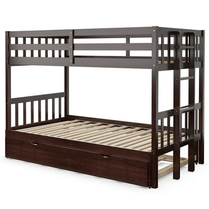 Twin Pull-Out Bunk Bed With Trundle, Wooden Ladder, Dark Brown Bunk Bed Frame at Gallery Canada