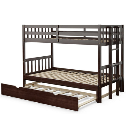 Twin Pull-Out Bunk Bed With Trundle, Wooden Ladder, Dark Brown Bunk Bed Frame at Gallery Canada
