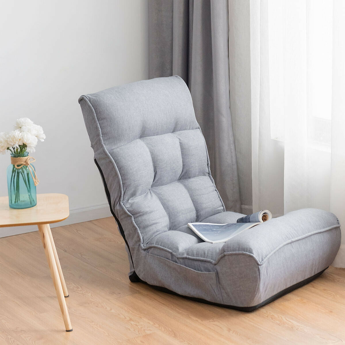 4-Position Adjustable Floor Chair, Folding Lazy Sofa, Gray Floor Chairs at Gallery Canada