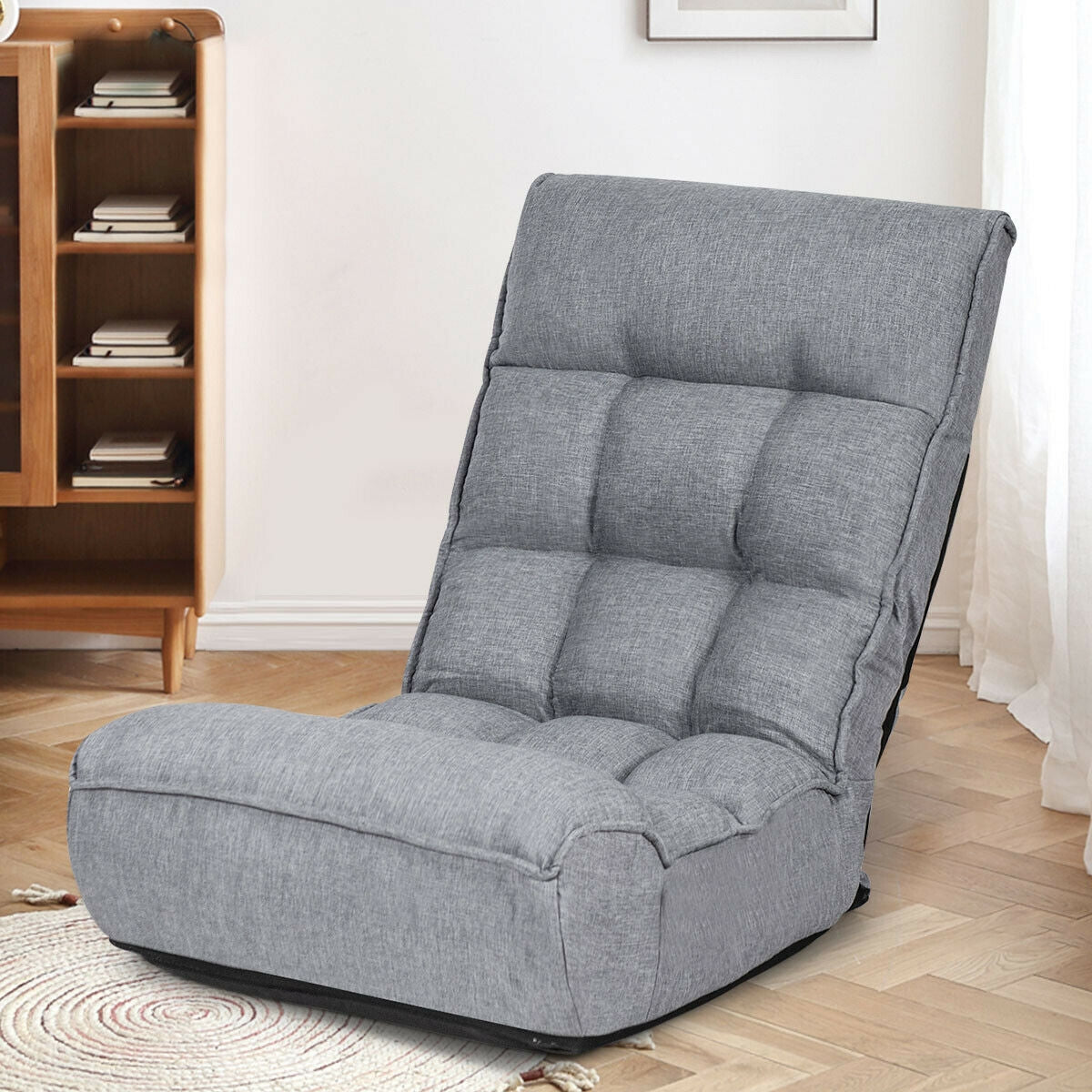 4-Position Adjustable Floor Chair, Folding Lazy Sofa, Gray Floor Chairs at Gallery Canada