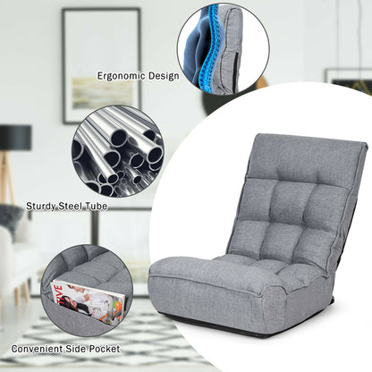 4-Position Adjustable Floor Chair, Folding Lazy Sofa, Gray Floor Chairs at Gallery Canada