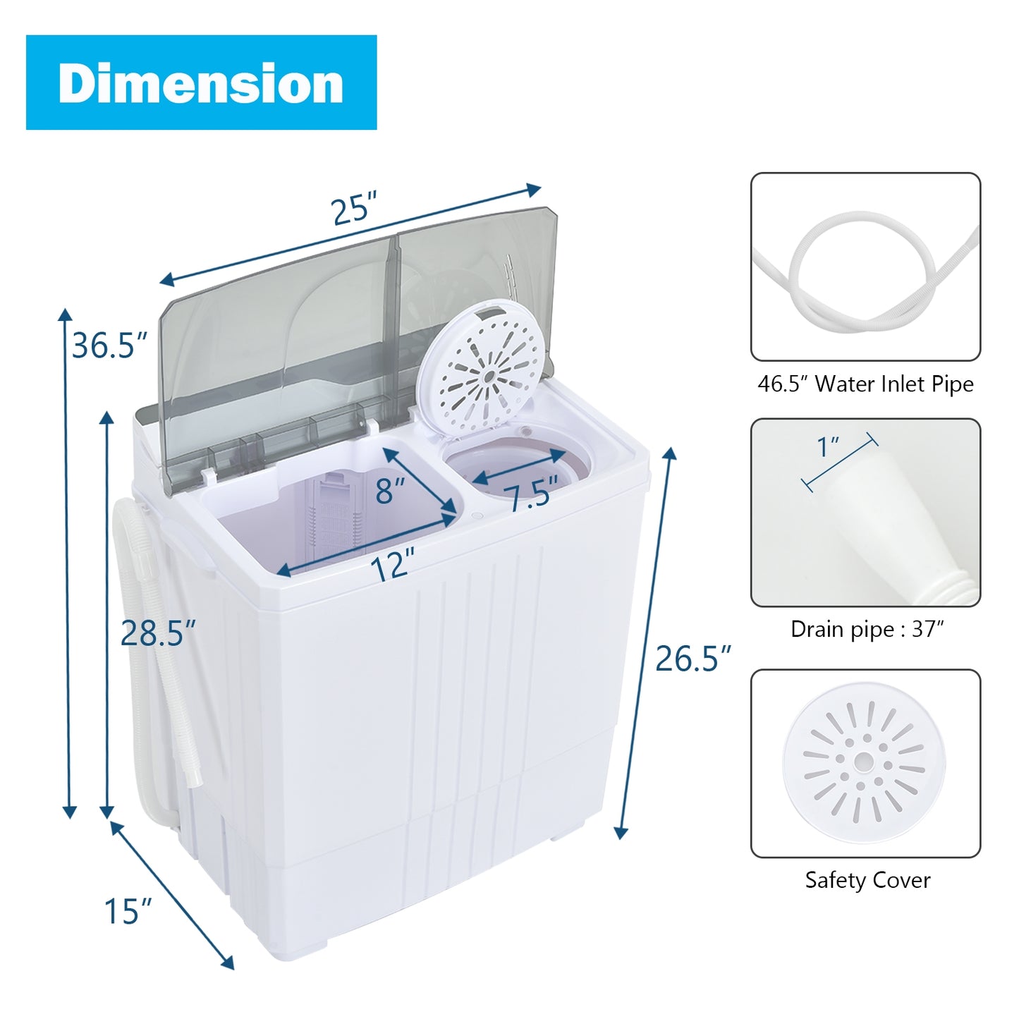 Twin Tub Portable Washing Machine, Timer Control, Drain Pump, Gray Washing Machines at Gallery Canada