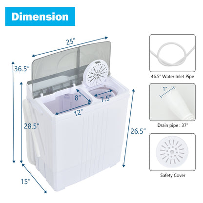 Twin Tub Portable Washing Machine, Timer Control, Drain Pump, Gray Washing Machines at Gallery Canada