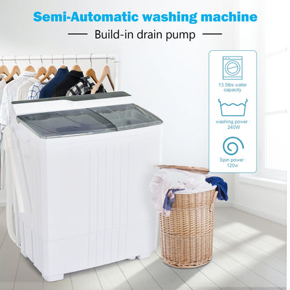 Twin Tub Portable Washing Machine, Timer Control, Drain Pump, Gray Washing Machines at Gallery Canada