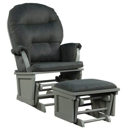 Wood Baby Glider Ottoman Set, Padded Armrests, Dark Gray Recliners Dark Gray at Gallery Canada
