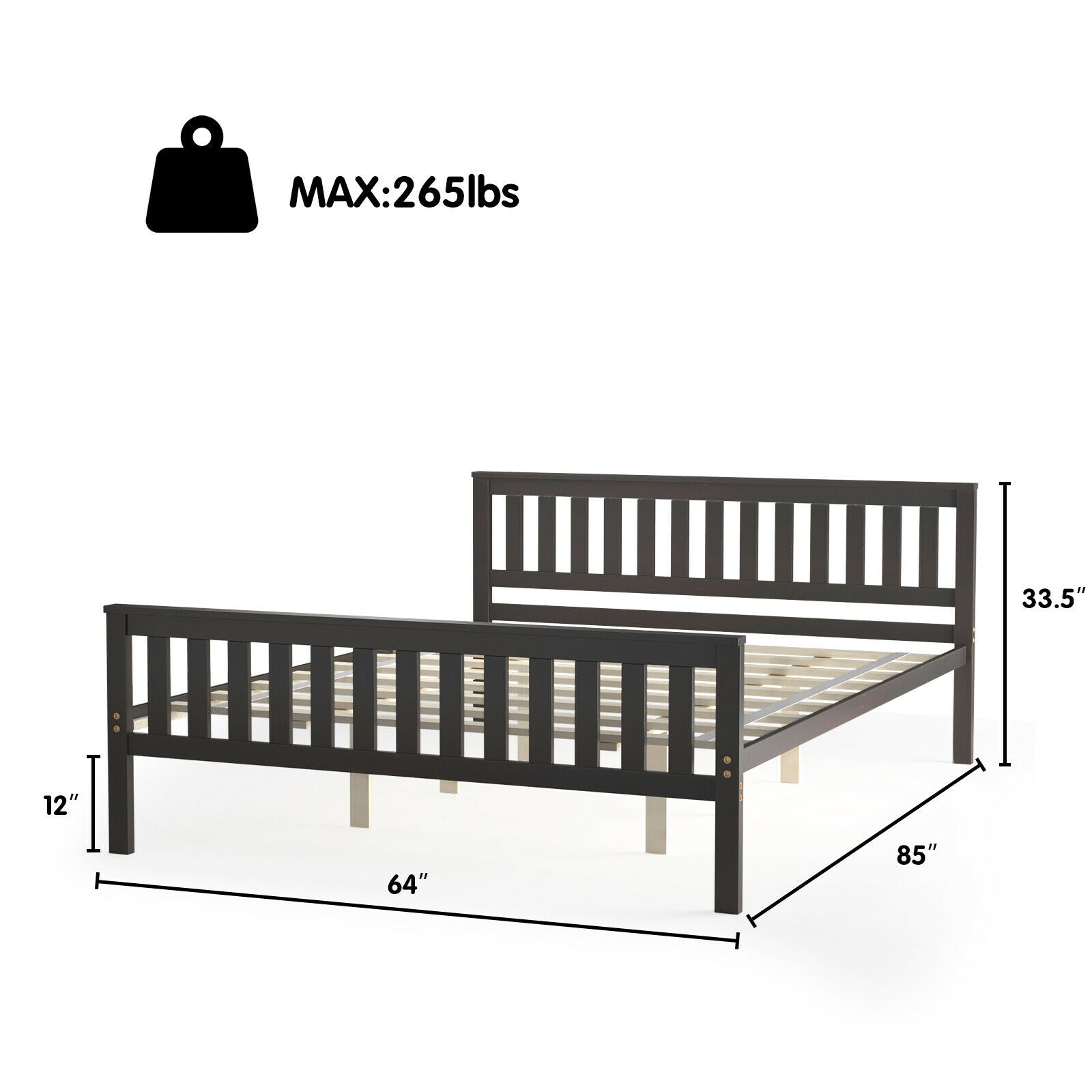 Queen Wood Platform Bed With Headboard, Espresso Simple Bed Frame at Gallery Canada