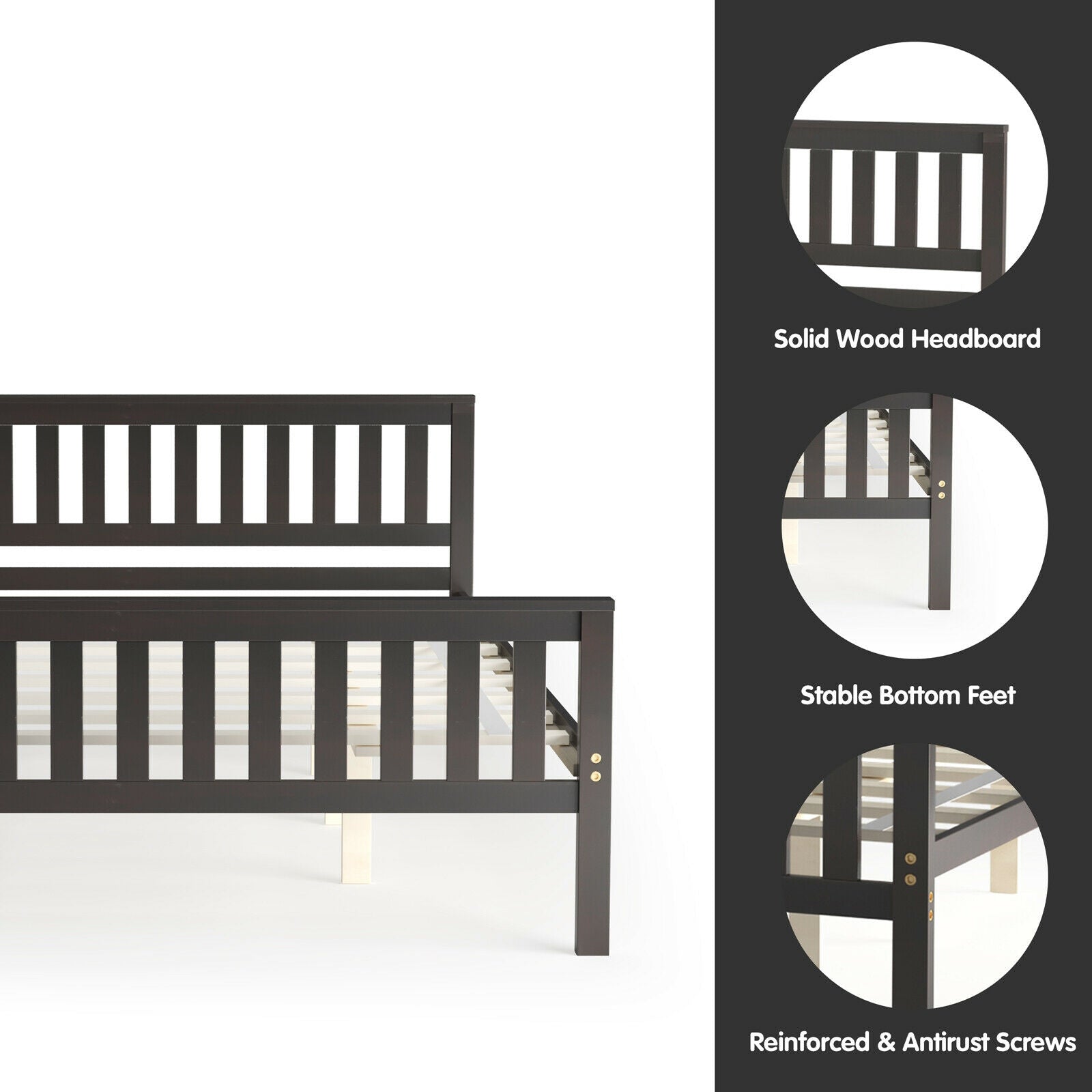 Queen Wood Platform Bed With Headboard, Espresso Simple Bed Frame at Gallery Canada