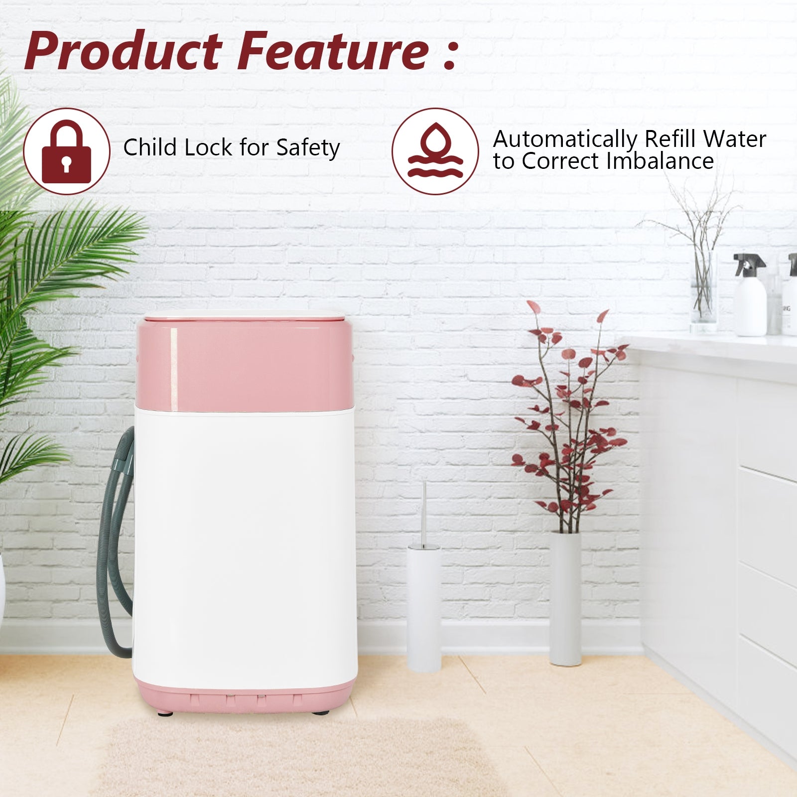 8lbs Portable Automatic Washing Machine, Pink Washing Machines at Gallery Canada