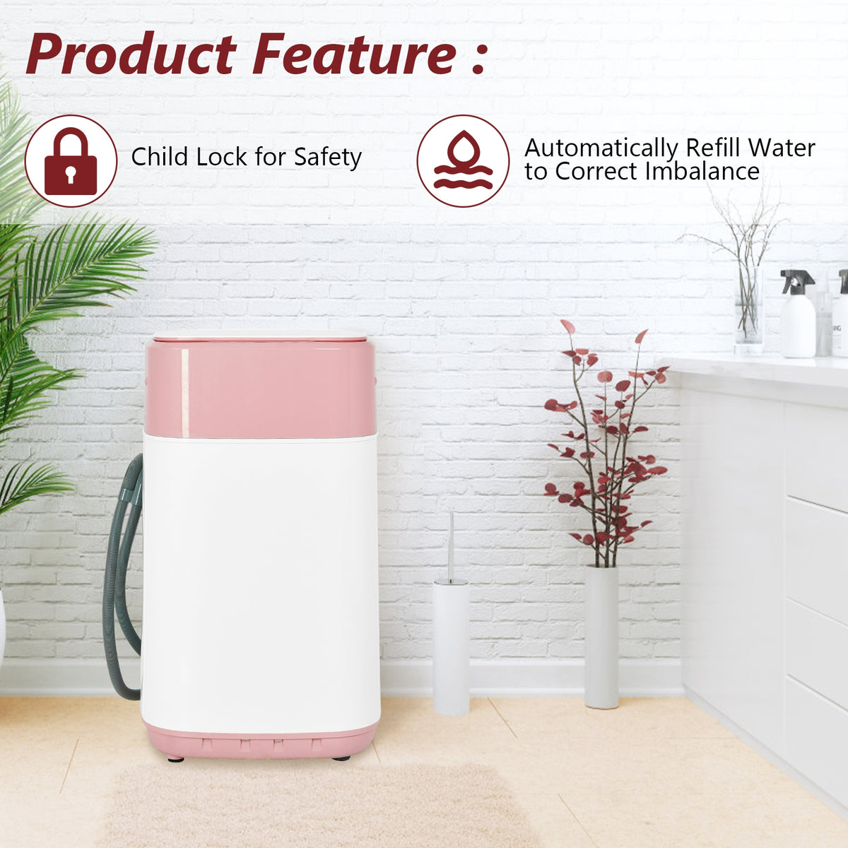 8lbs Portable Automatic Washing Machine, Pink Washing Machines at Gallery Canada