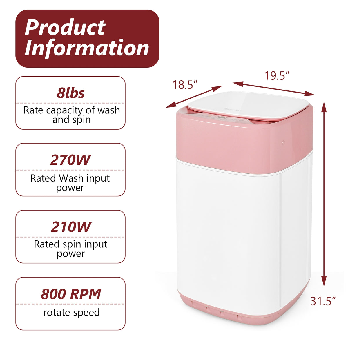 8lbs Portable Automatic Washing Machine, Pink Washing Machines at Gallery Canada
