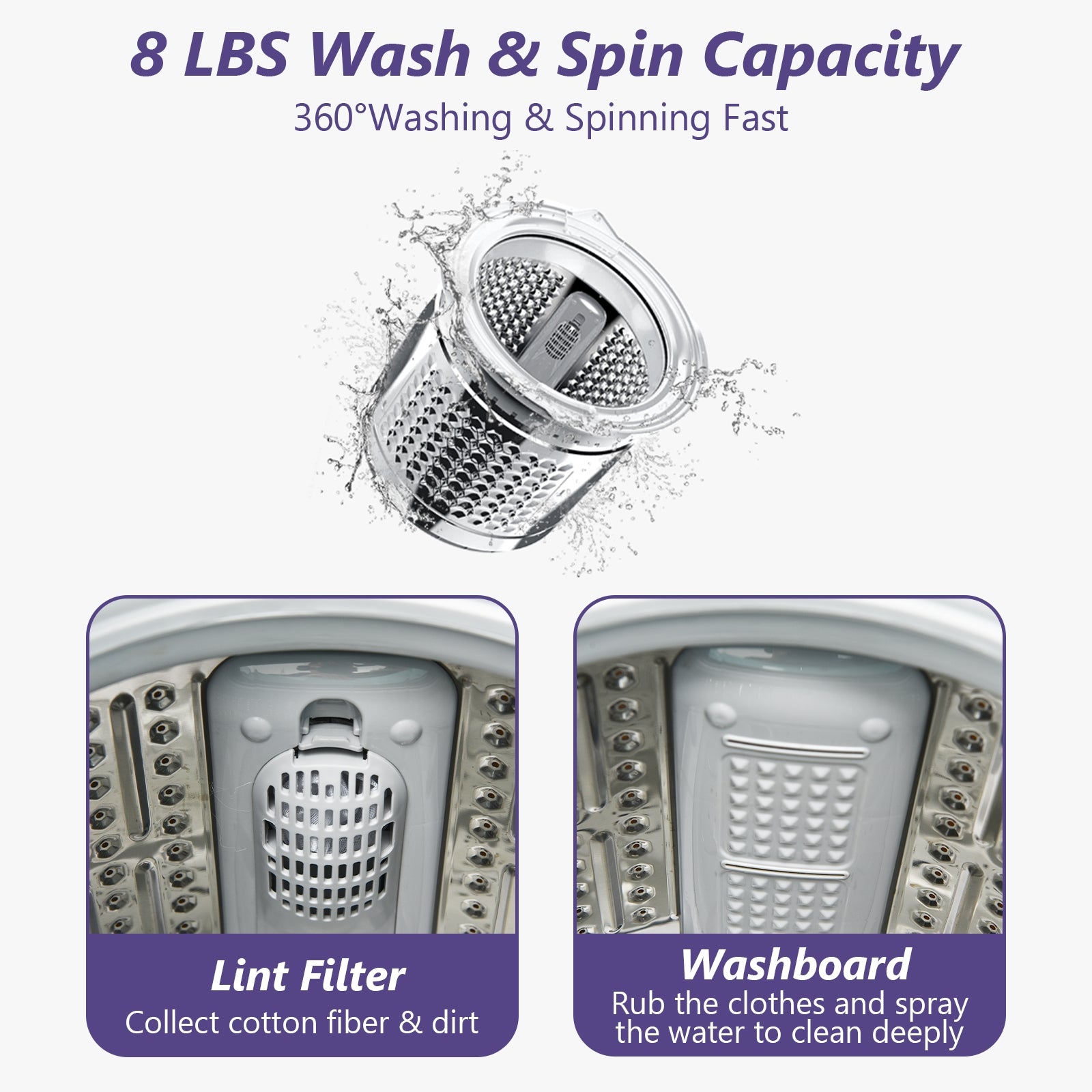 8lbs Portable Automatic Washing Machine, Purple Washing Machines at Gallery Canada