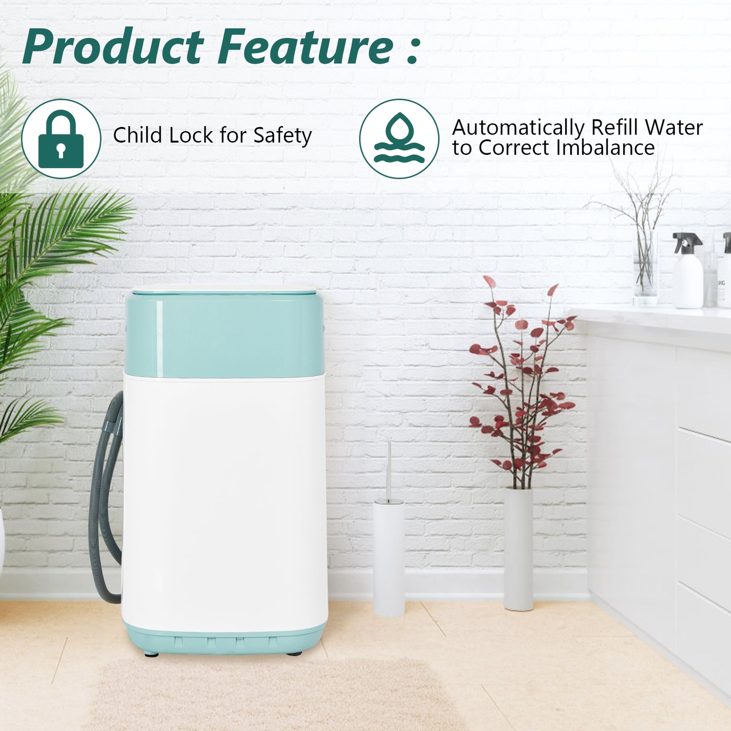 8lbs Portable Automatic Washing Machine, Green Washing Machines at Gallery Canada