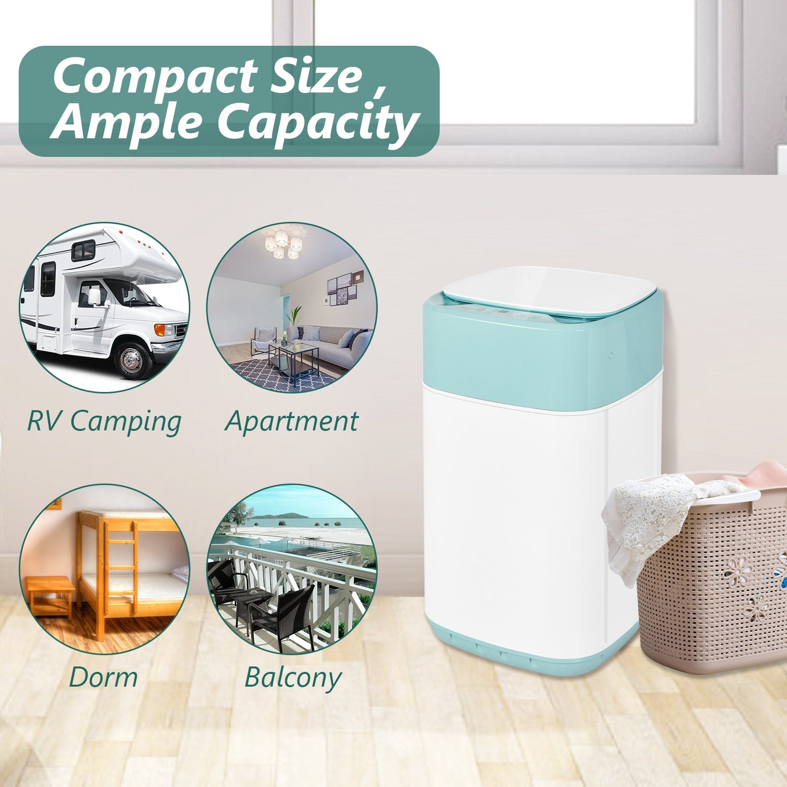 8lbs Portable Automatic Washing Machine, Green Washing Machines at Gallery Canada