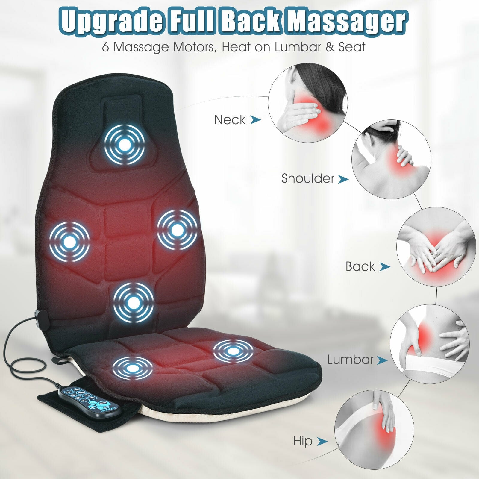 Seat Cushion Massager With Heat, 6 Vibration Motors, Black Back Massager at Gallery Canada
