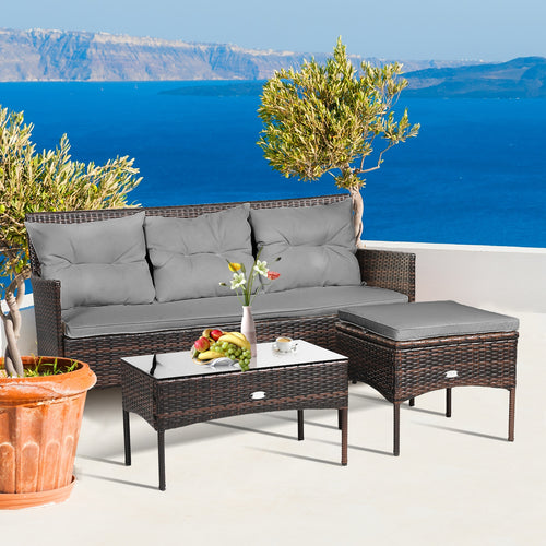 3 Piece Patio Sectional Set, 5 Cushions, Gray