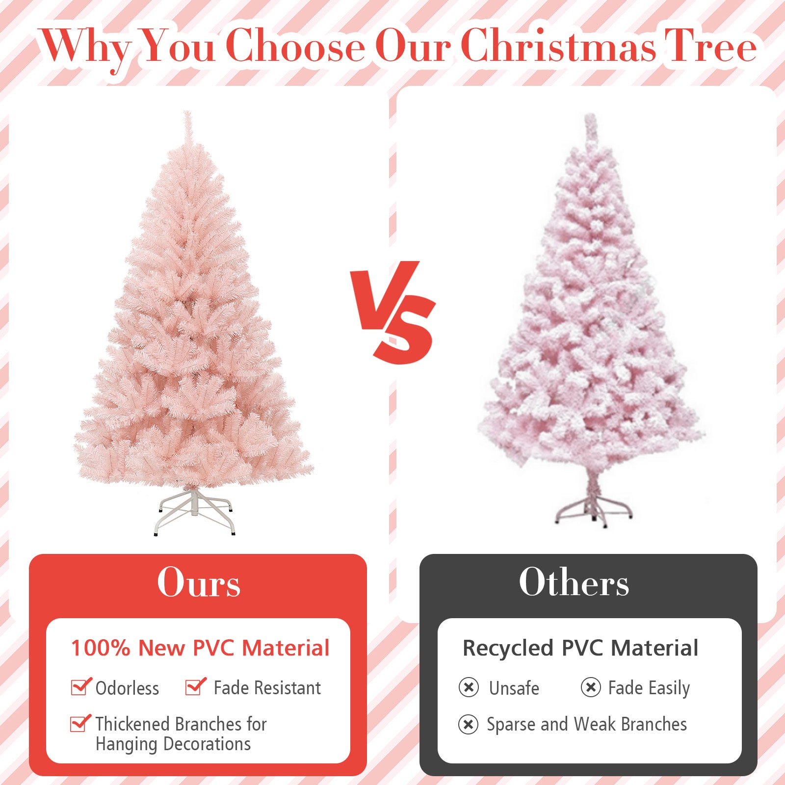 6 Feet Artificial Christmas Tree, Hinged Full Fir, Pink Christmas Tree at Gallery Canada