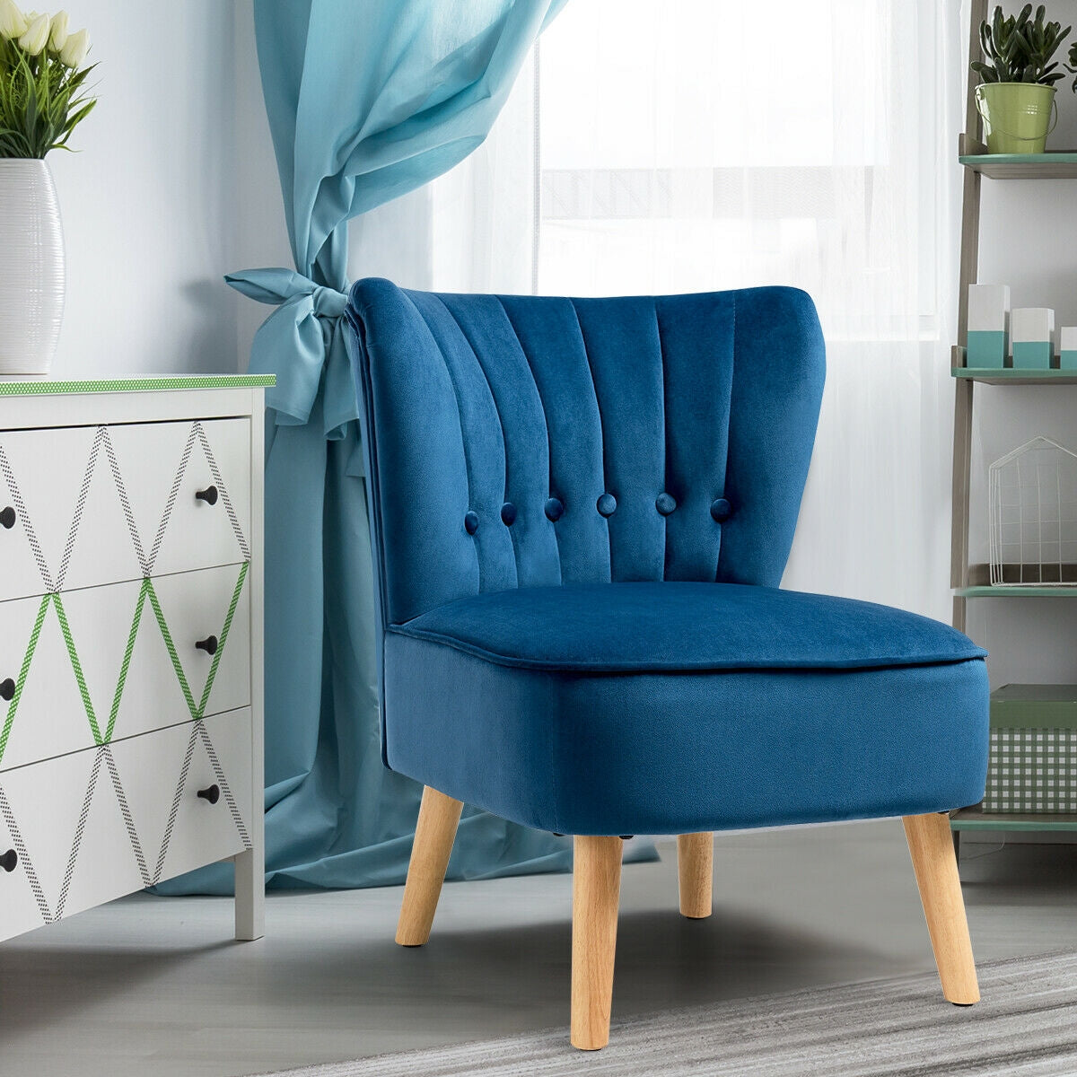 Armless Accent Chair, Tufted Velvet, Blue Accent Chairs at Gallery Canada