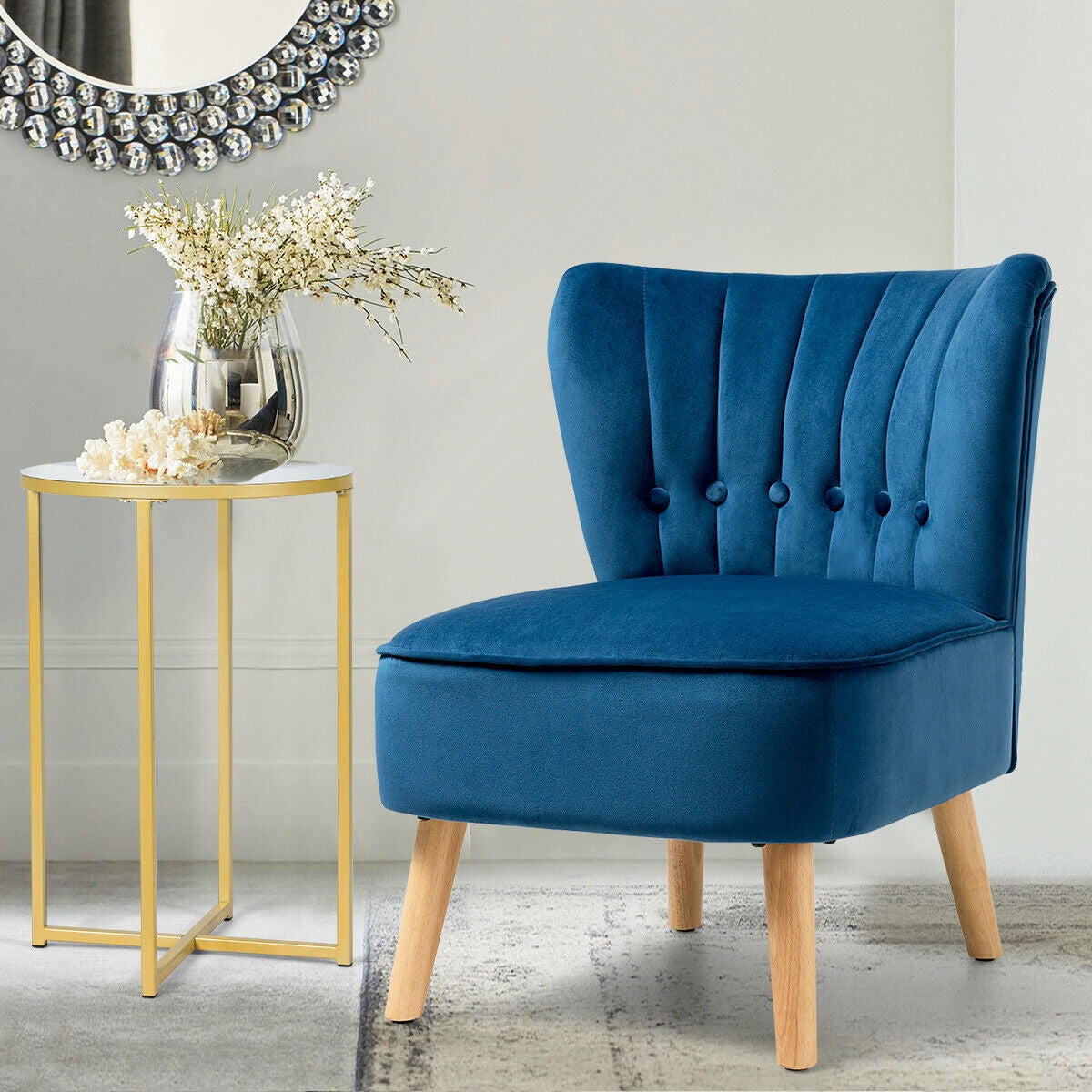 Armless Accent Chair, Tufted Velvet, Blue Accent Chairs at Gallery Canada