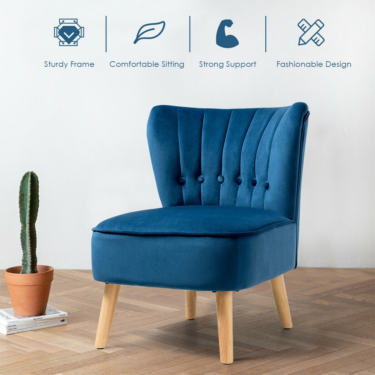 Armless Accent Chair, Tufted Velvet, Blue Accent Chairs at Gallery Canada