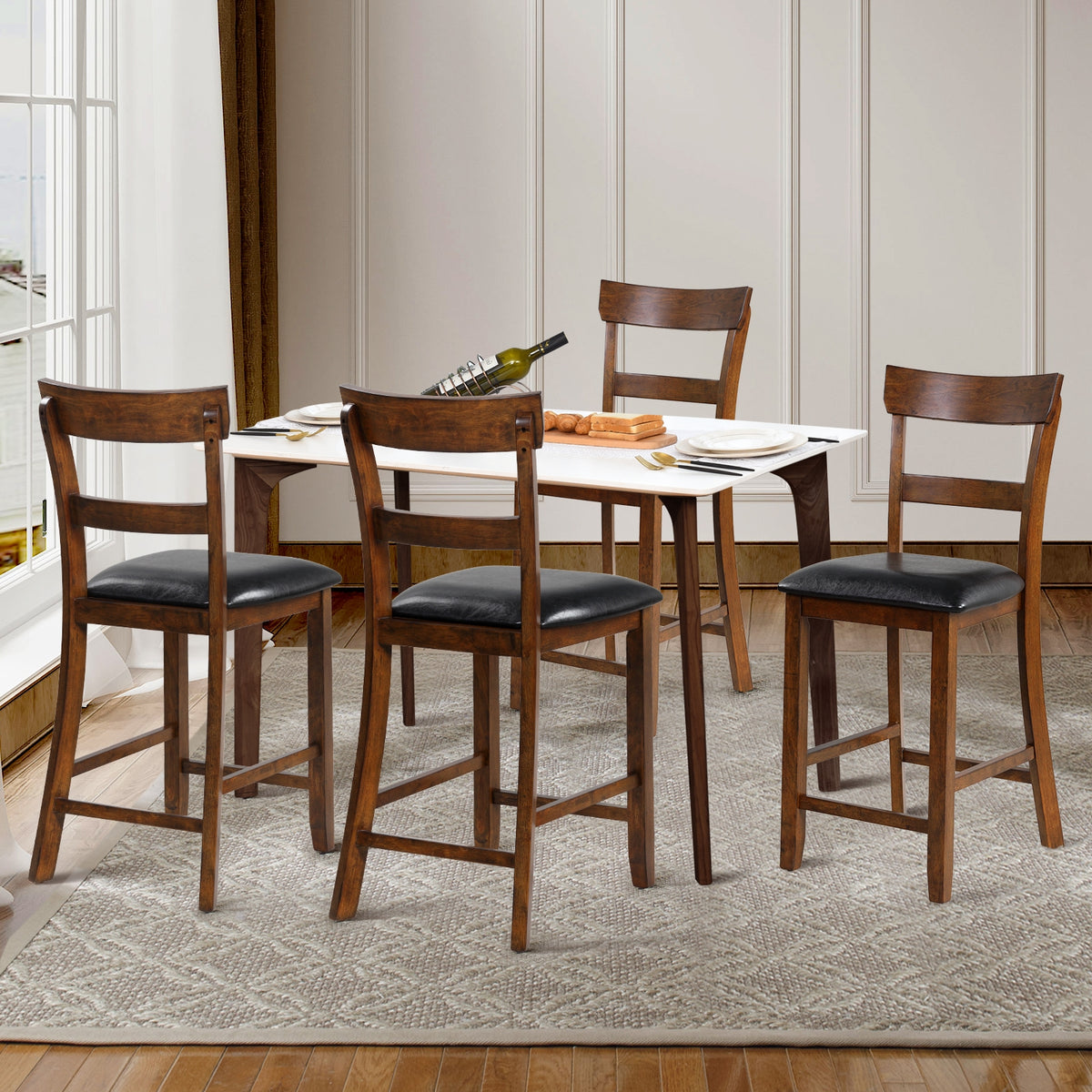 2-Piece Counter Height Chair Set, Leather Seat, Rubber Wood Legs, Brown Bar Stools at Gallery Canada
