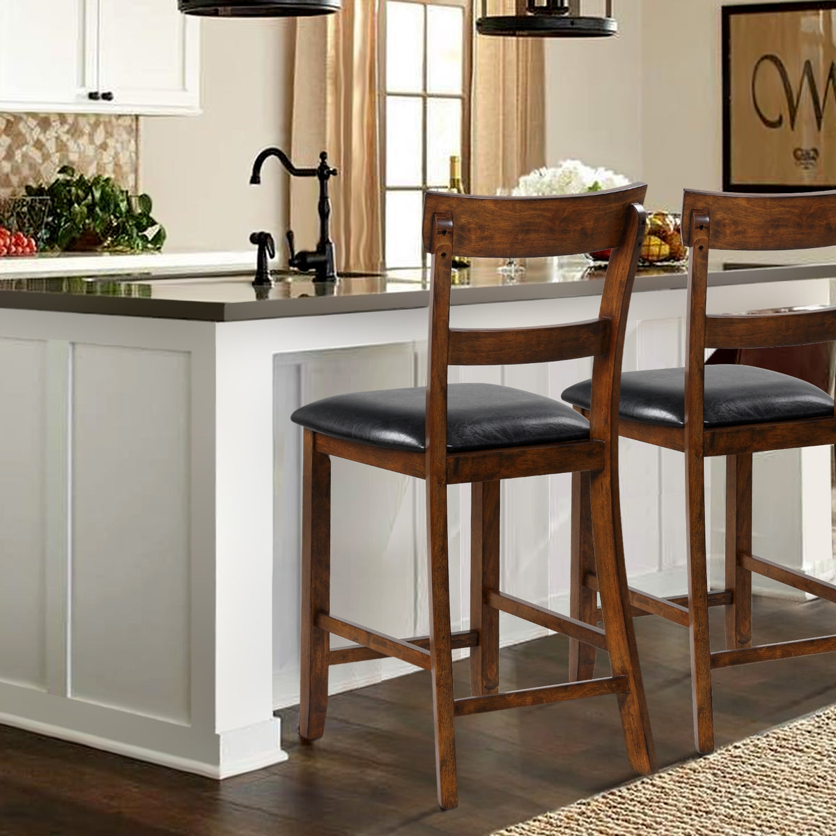 2-Piece Counter Height Chair Set, Leather Seat, Rubber Wood Legs, Brown Bar Stools at Gallery Canada