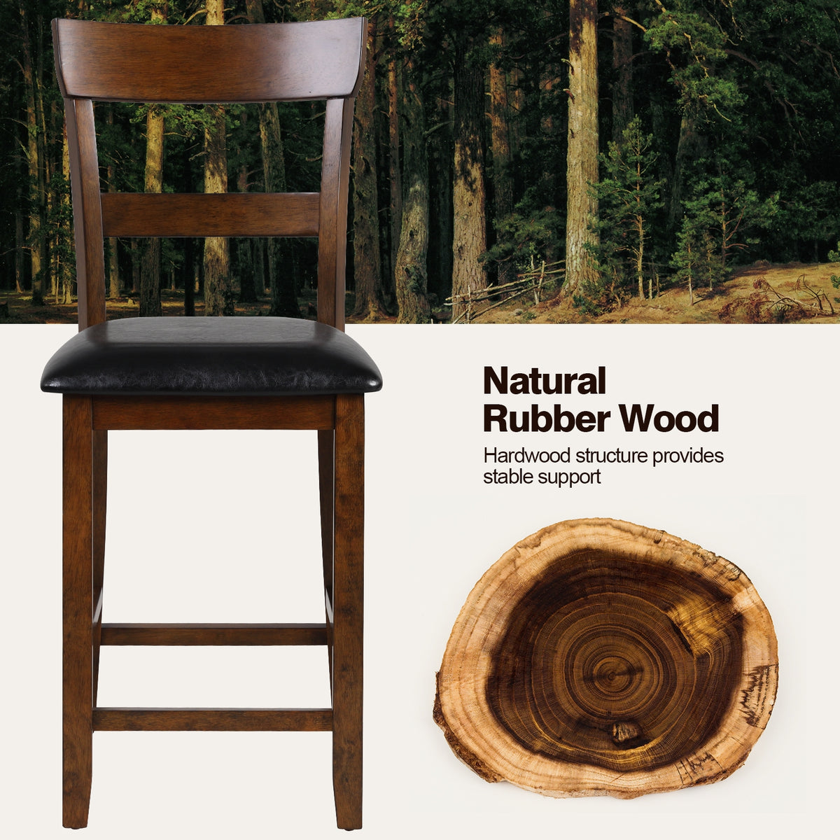 2-Piece Counter Height Chair Set, Leather Seat, Rubber Wood Legs, Brown Bar Stools at Gallery Canada
