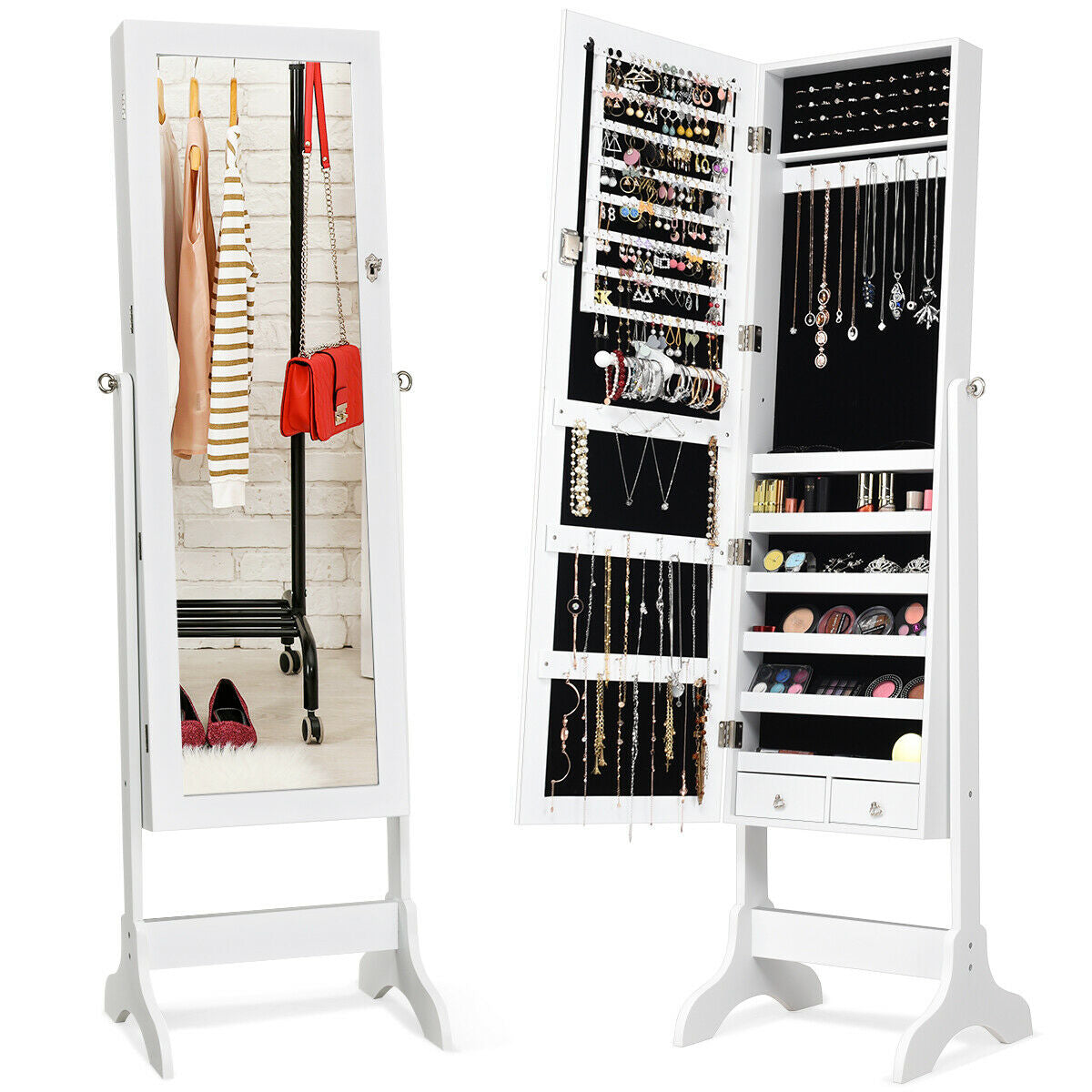 Lockable Mirrored Jewelry Cabinet Armoire, White Jewelry Armoires at Gallery Canada
