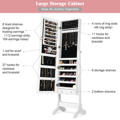 Lockable Mirrored Jewelry Cabinet Armoire, White Jewelry Armoires at Gallery Canada