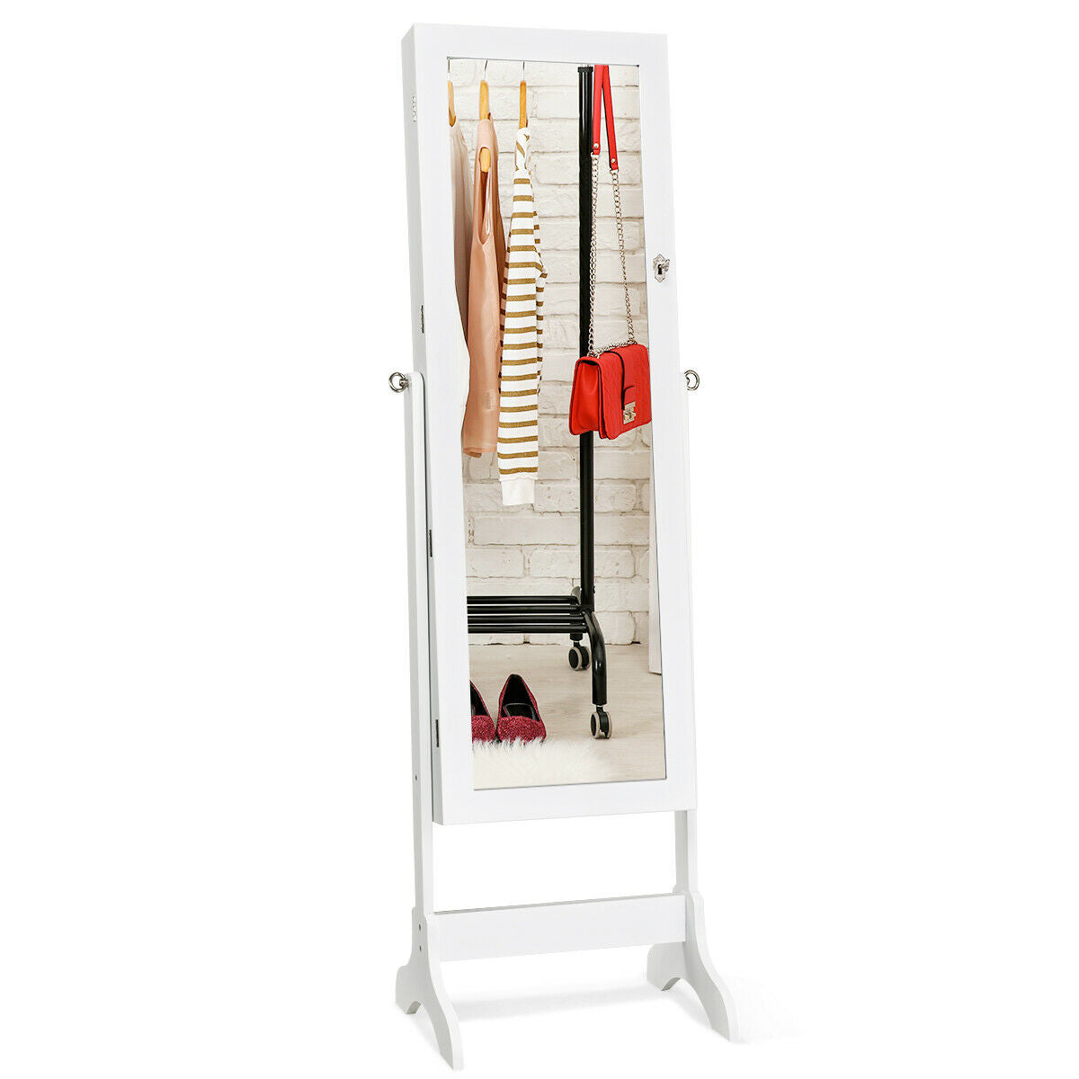 Lockable Mirrored Jewelry Cabinet Armoire, White Jewelry Armoires at Gallery Canada