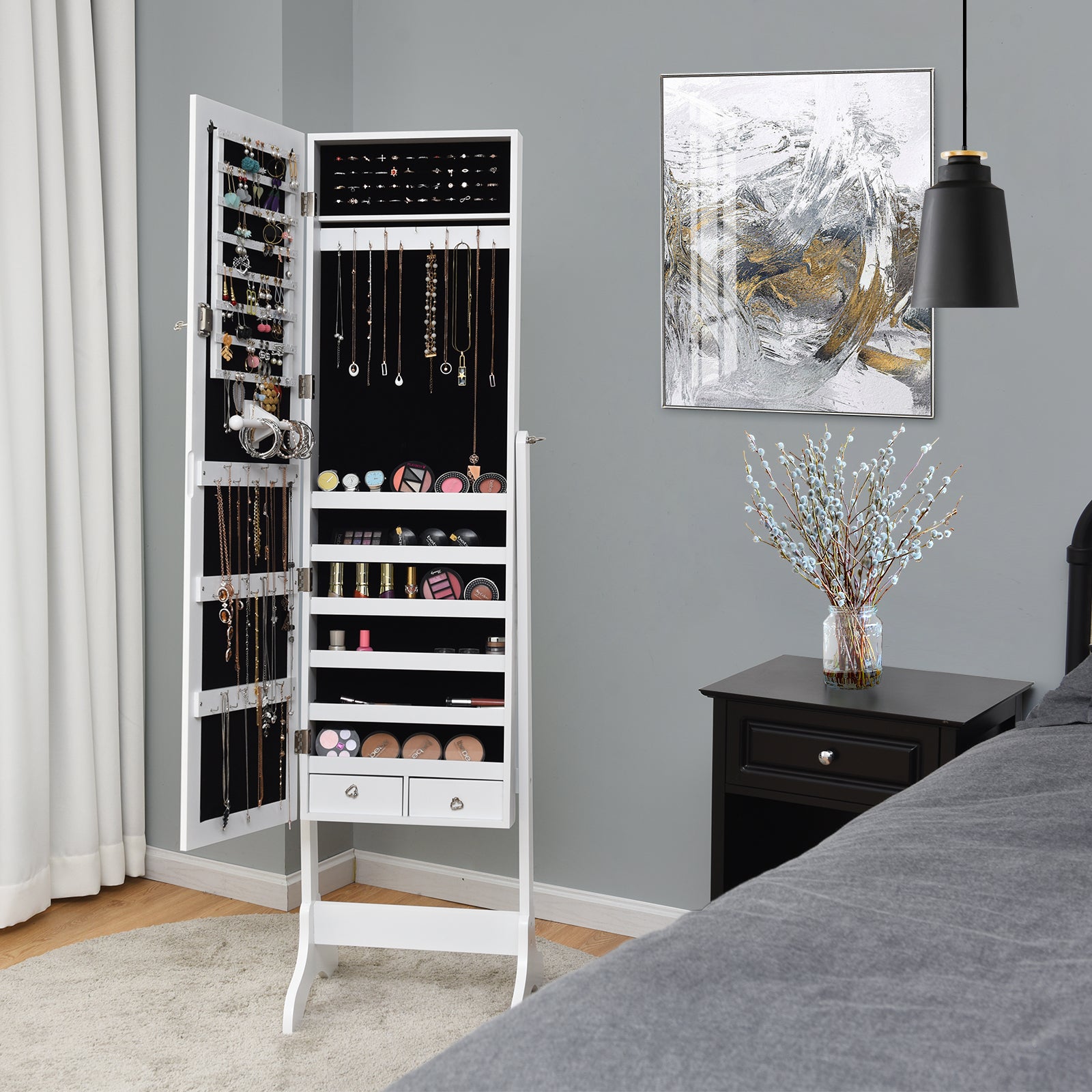 Lockable Mirrored Jewelry Cabinet Armoire, White Jewelry Armoires at Gallery Canada