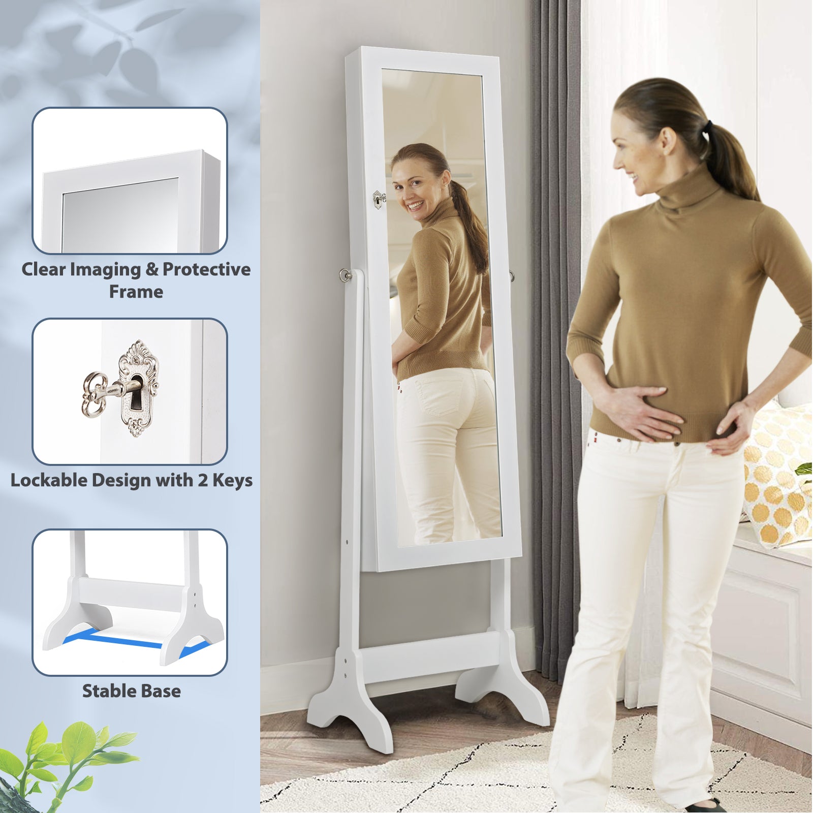 Lockable Mirrored Jewelry Cabinet Armoire, White Jewelry Armoires at Gallery Canada
