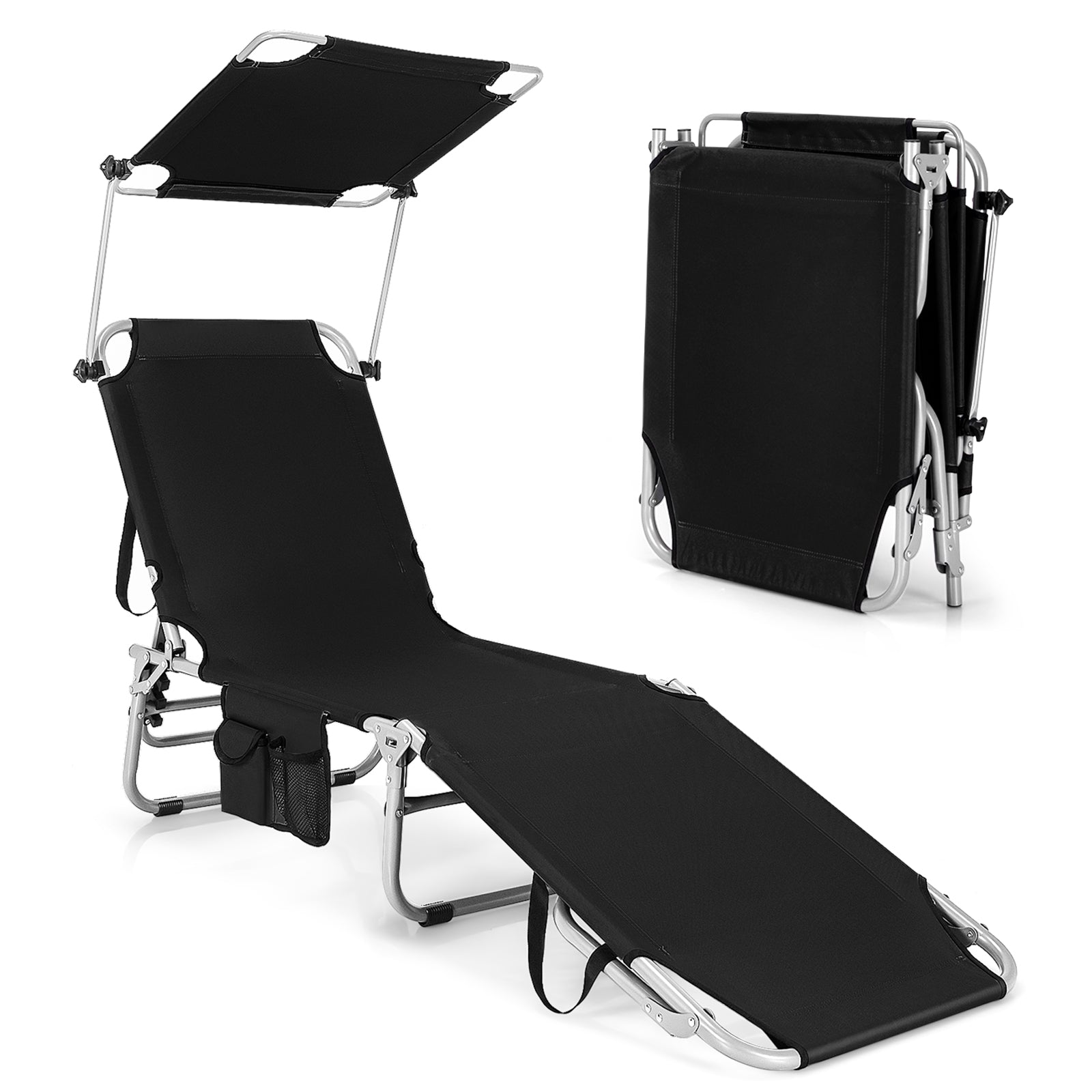 Adjustable Outdoor Recliner With Sun Shade, Black Outdoor Chaise Lounges at Gallery Canada
