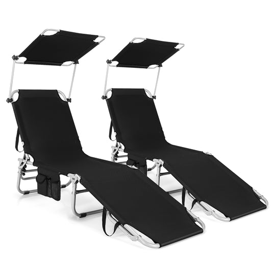Adjustable Outdoor Recliner With Sun Shade, Black Outdoor Chaise Lounges Black at Gallery Canada