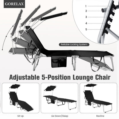 Adjustable Outdoor Recliner With Sun Shade, Black Outdoor Chaise Lounges at Gallery Canada