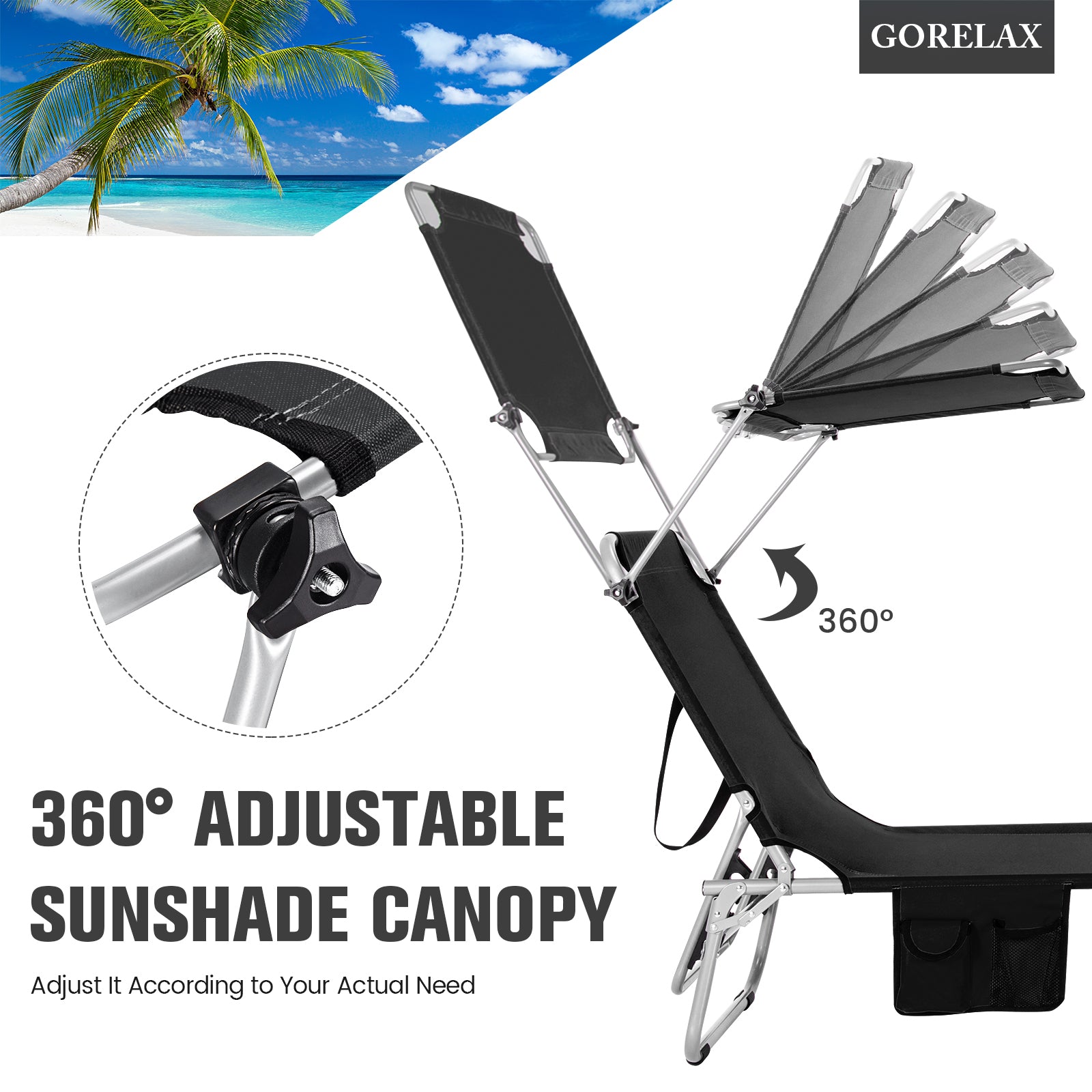 Adjustable Outdoor Recliner With Sun Shade, Black Outdoor Chaise Lounges at Gallery Canada