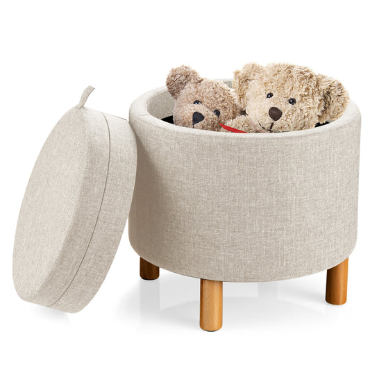 Round Fabric Storage Ottoman With Tray, Non-Slip Pads, Beige Ottomans Beige at Gallery Canada